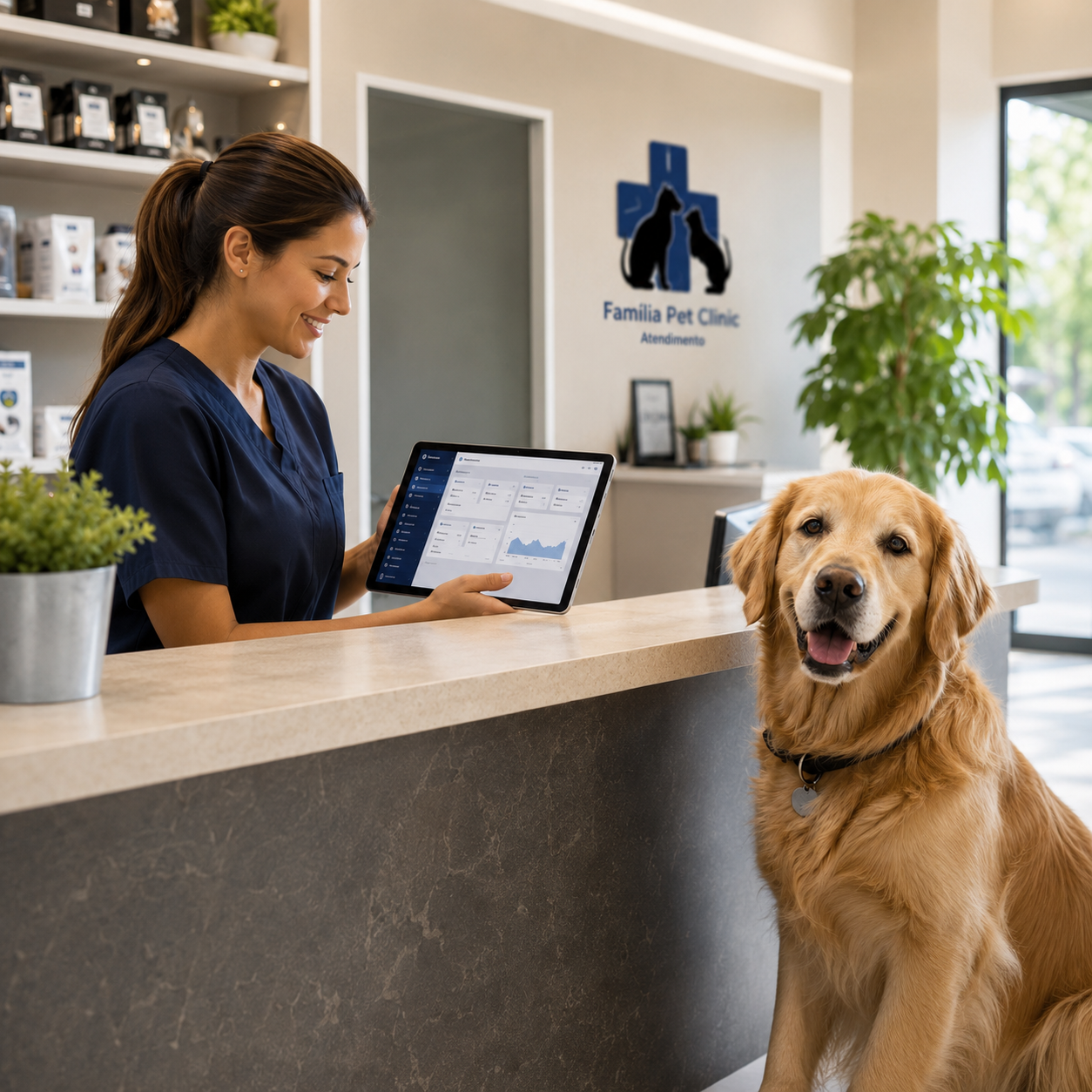 Recepção Moderna de Clínica Veterinária