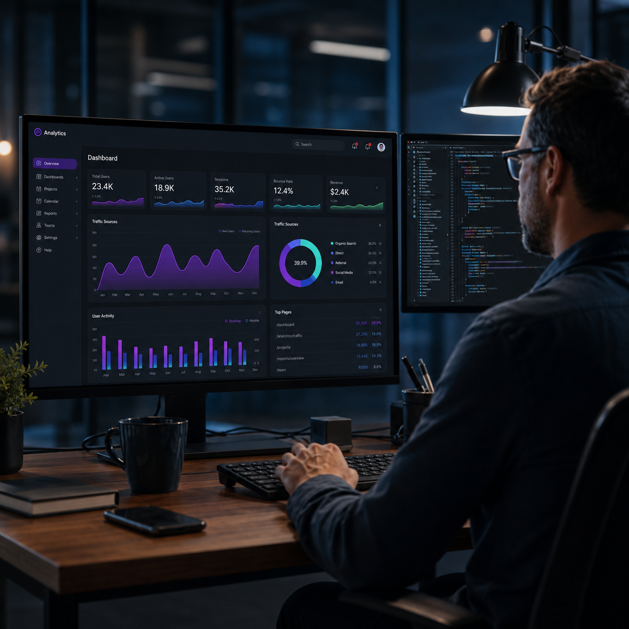 Desenvolvedor trabalhando em Dashboard SaaS